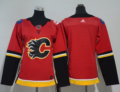 Adidas Calgary Flames Blank Red Home Authentic Women Stitched NHL Jersey